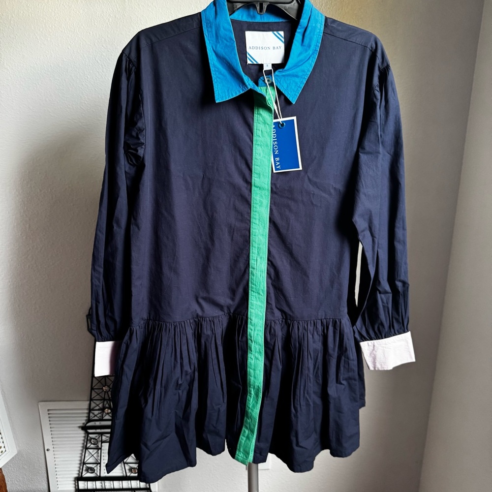 NWT Addison Bay Lane Color Block Point Collar Peplum Dropped Waist Flounce Dress - Picture 7 of 10